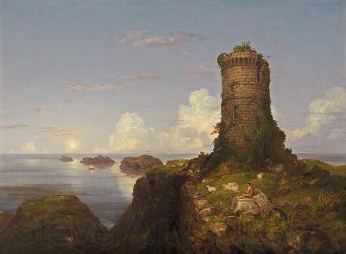 Thomas Cole Romantic Landscape with Ruined Tower Norge oil painting art
